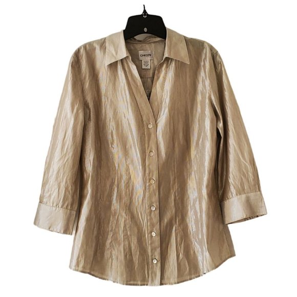 Chicos LS V-Neck Button Up Blouse | NWT | 1 (Small) | Silver Metallic - Picture 8 of 16